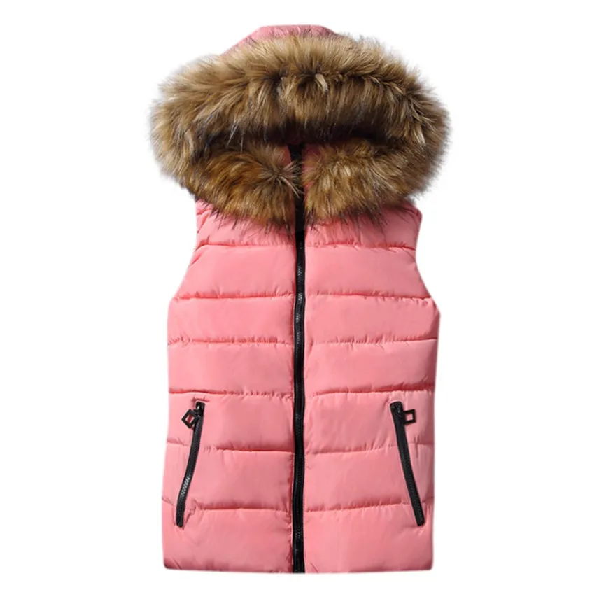 Pink Осенне-зимний женский жилет, новая мода, с капюшоном, без рукавов, пуховик, хлопковая куртка, парка, толстая, черная, сохраняет тепло, мягкий жилет для женщин - Color: Pink