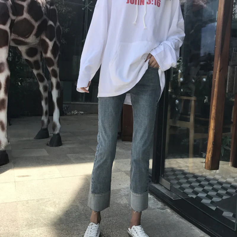 Новинка Весна 2022 свободные прямые брюки для студентов укороченные джинсы с
