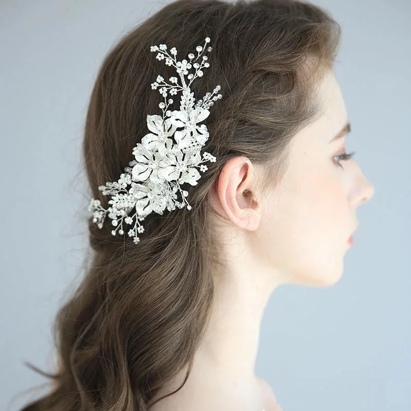 Нежные цветочные свадебные зажимы для волос гребень античный серебряный