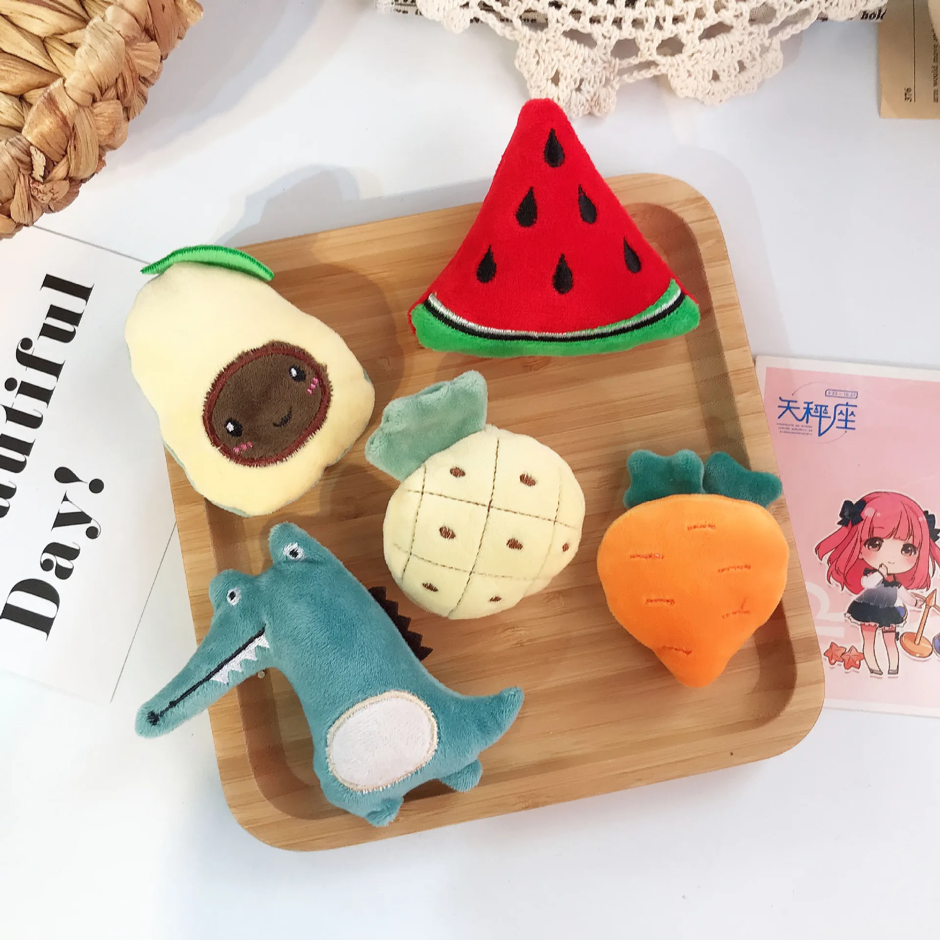 

High Quality Plush Fruit Pineapple Strawberry Avocado Watermelon Dinosaur Brooches Women Men Accessories Sweater Backpack Pins