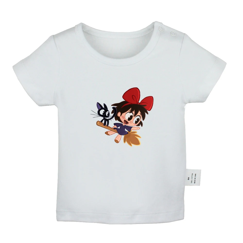 

Детские футболки с изображением милого кота и девочки Kiki's Delivery Service, однотонные футболки с короткими рукавами для малышей