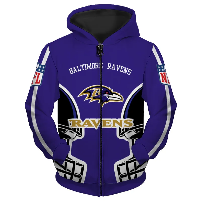 

Baltimore Fashionable American Football Ravens Zipper hoodies Purple crow helmet letter printing fashion men's clothing