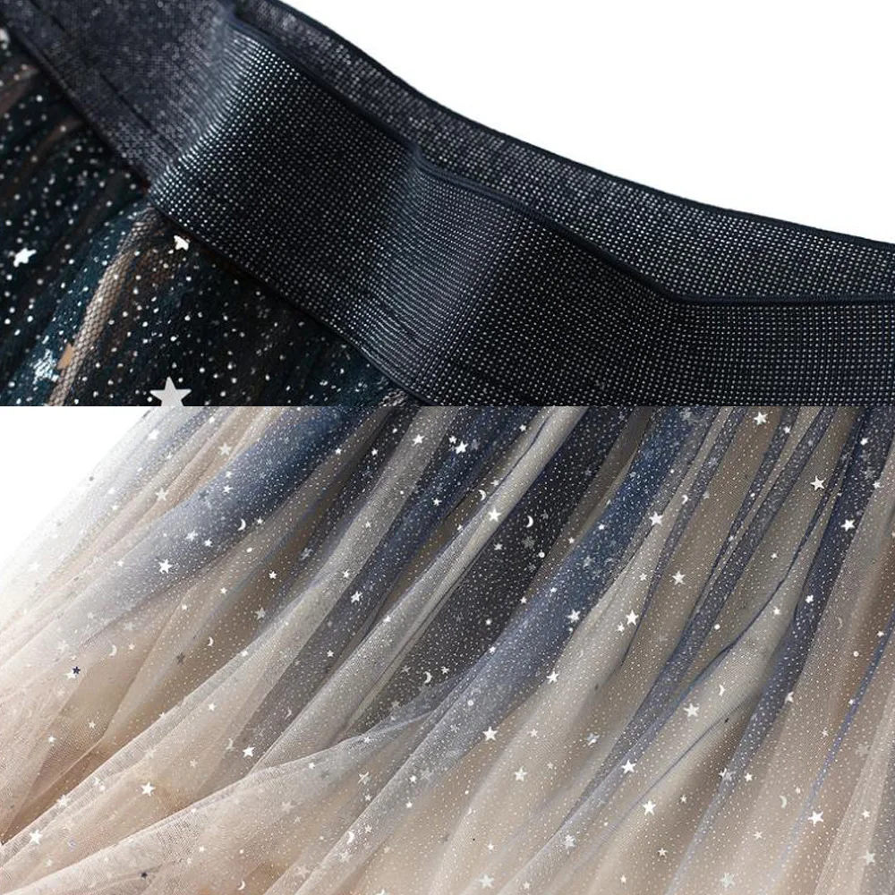 Женская плиссированная юбка из тюля голубая и розовая средней длины с