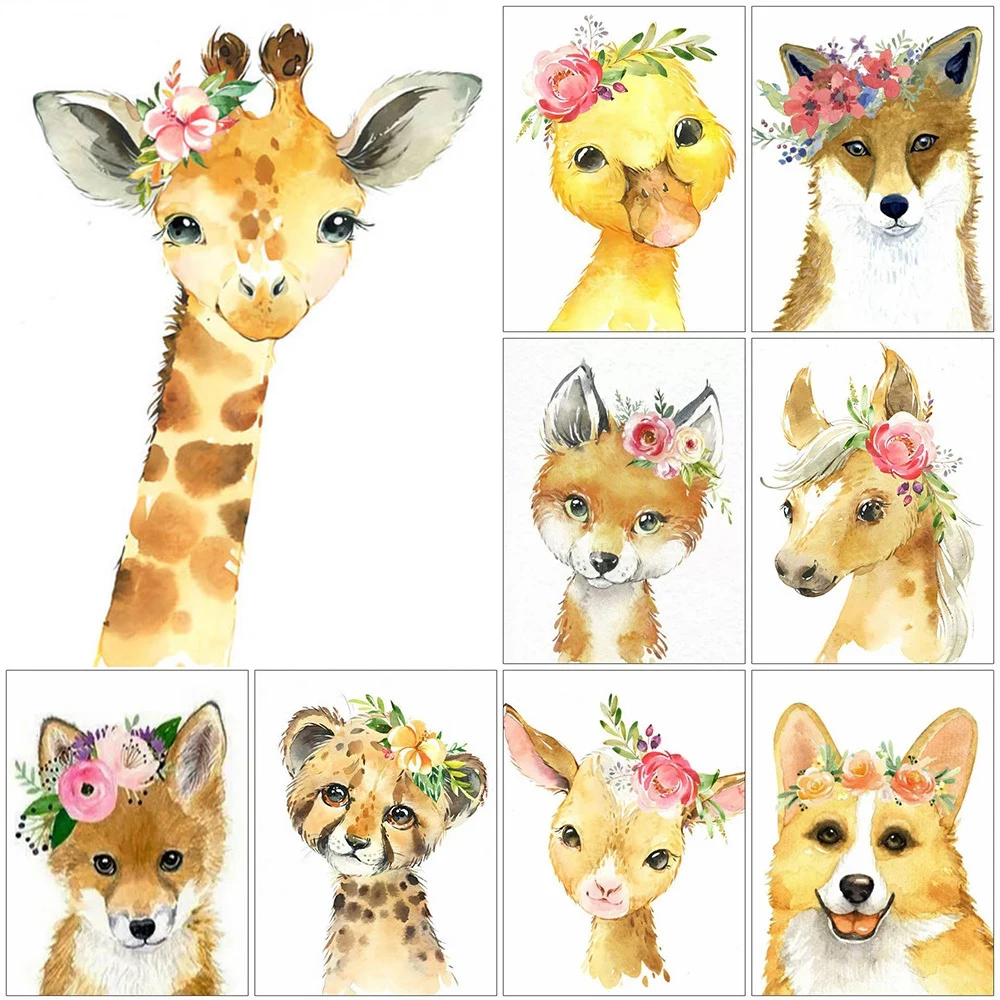 

Diamond Painting Cross Stitch 5D DIY Diamond Embroidery Cartoon Animal Full Square Round Drill Tiger Fox Kid Room Decoration Gif