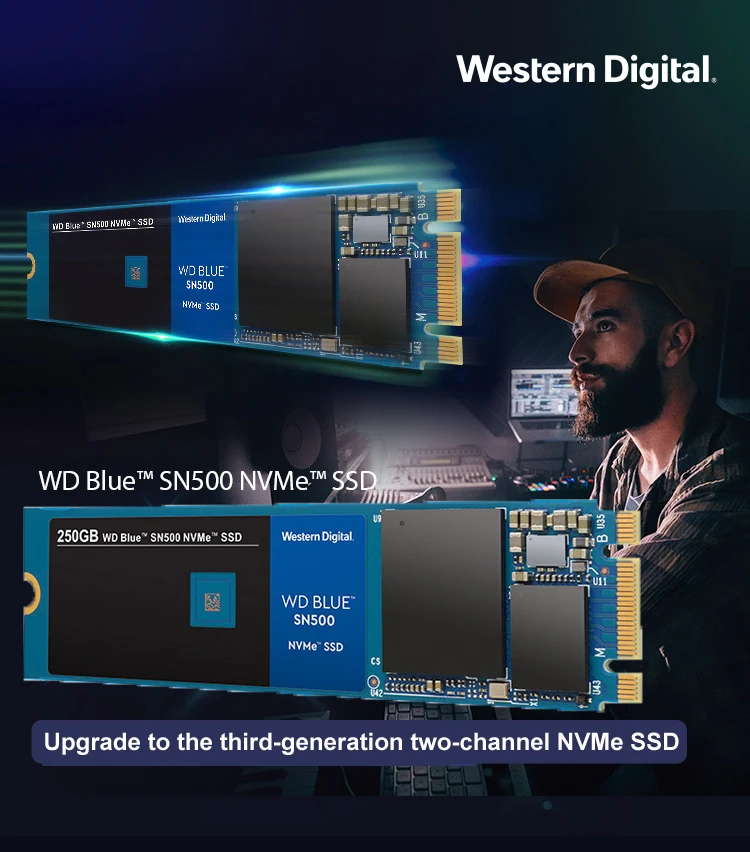 Western Digital Blue SN500 SSD 250 ГБ 500 Гб M.2 2280 NVMe PCIe Gen3* 2 Внутренний твердотельный накопитель для настольного компьютера/ноутбука