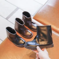 new leather boots 2022 autumn and winter solid black girls boots breathable 4 12y boots for girls flat non slip kids short boots