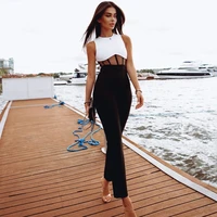 adyce 2021 new summer womens fashion bandage jumpsuits club black and white lace sleeveless long pants lady bodycon jumpsuits