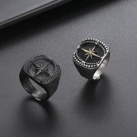 valily new mens punk compass ring stainless steel viking nautical cross ring bump biker ring male gothic accessories jewelry