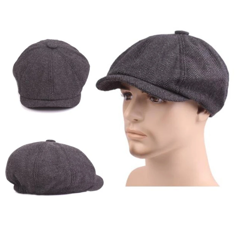 

New Retro Newsboy Caps Men Octagonal Hats Black British Painters Hats Autumn Winter Berets Flat Caps