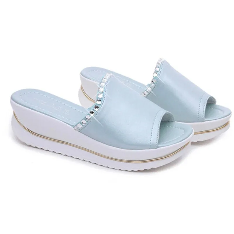 

Summer Platform Slippers Women PU Leather Sandals Slides Sandals Shoes Wedges Platform Shoes With Crystal