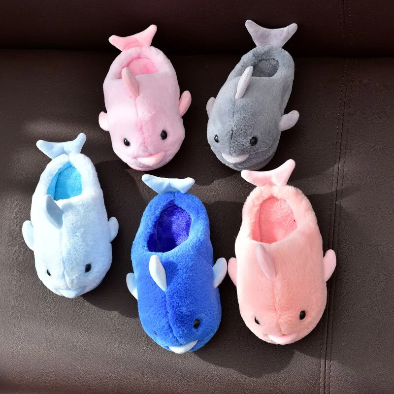 Тапки с дельфином женские домашние меховые плюшевые тапки для женщин