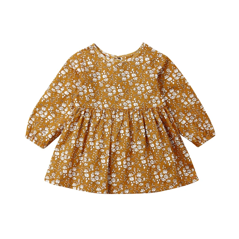 Pudcoco 2019 Autumn Toddler Infant Baby Girl Floral Clothes Long Sleeve Dress Tutu Fall Yellow Dresses | Детская одежда и обувь