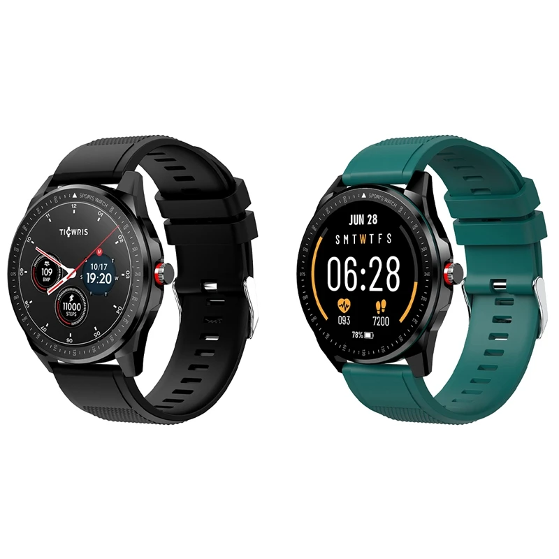 

2x TICWRIS Smart Watch 1.3-Inch 9mm Ultra-Thin Bezel IP68 Sports Watch Supports 31 Sports Modes Green & Black