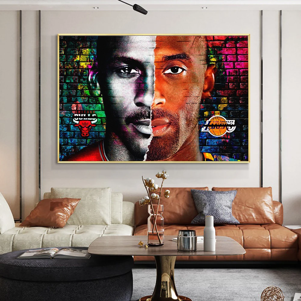

Motivation Canvas Art Posters and Prints Wall Art Basketball Star Half Face Art Picture on the Wall Home Decor for Room Decor