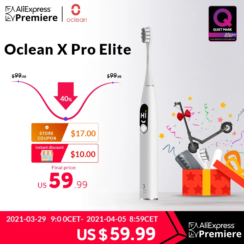 [World Premiere]Oclean X Pro Elite Sonic Mute Electric Toothbrush Smart Electric Toothbrush IPX7 Fast Charging Upgrade for X Pro