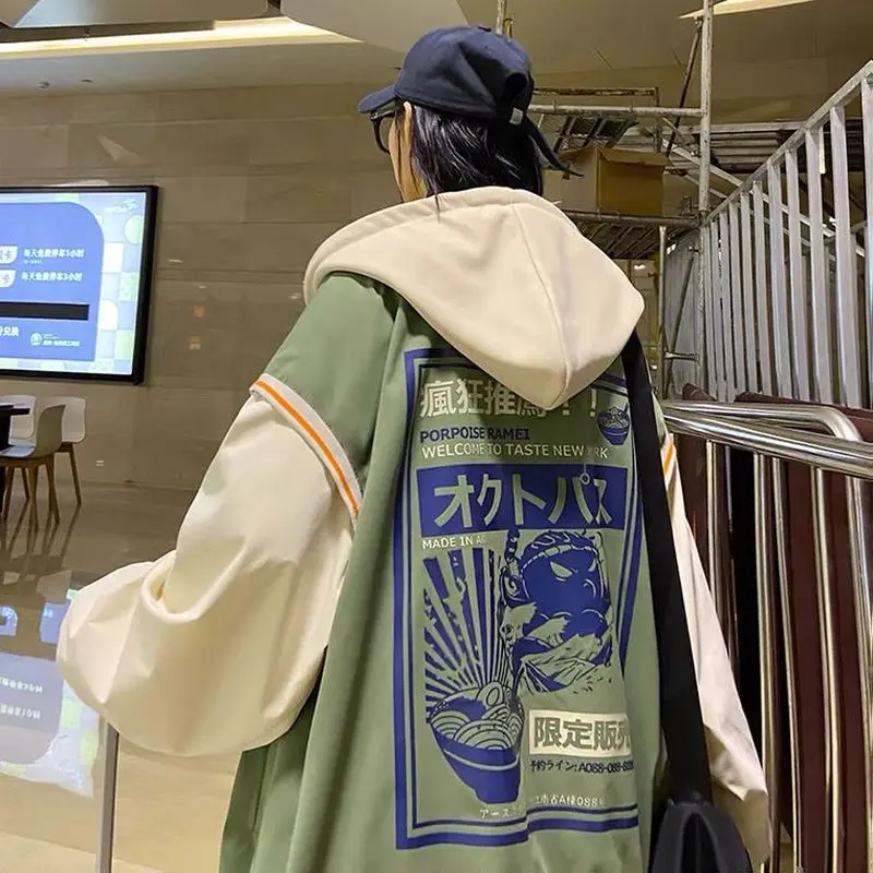 

Куртка-бомбер с имитацией двух предметов для мужчин и женщин, винтажная прошивка в гонконгском стиле, весна-осень, Корейская повседневная к...