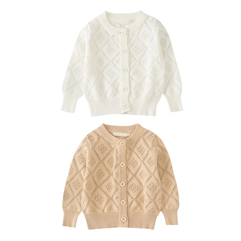 

Sweater Coat Boys Girls Cotton Solid Color Round Neck Cardigan Knit Air Conditioning Shirt New