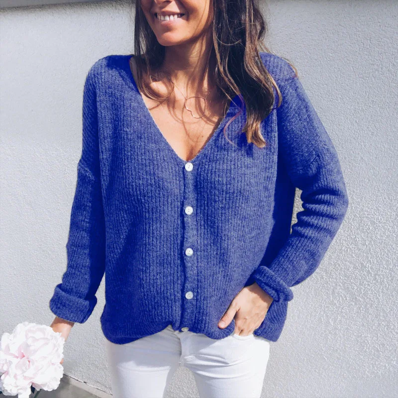 

Sexy V-neck cardigan with buttons comfortable long-sleeved blouse