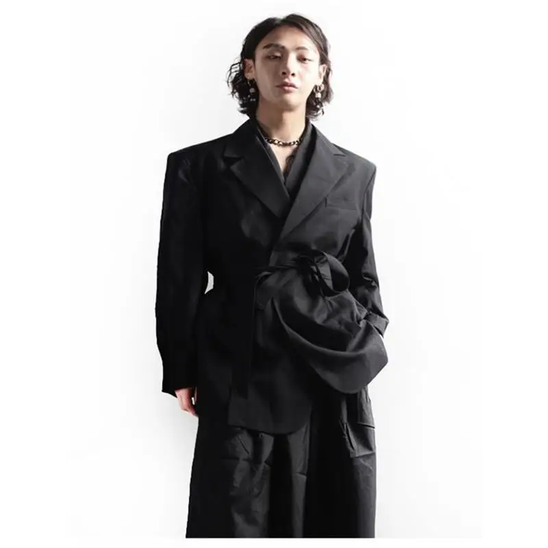 

Man Suit Coat Spring And Autumn Style Dark Wind Individual Character Belt Decorates Recreational Loose Large Size Coat