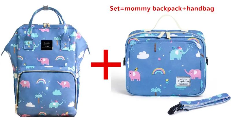 MPB01-20 set MPB94 Land Пеленки сумки мягкие рюкзаки для ребенка слон животных печати милые кормящих сумки коляска сумка комплект MPB01 - Цвет: MPB01-20 set MPB94