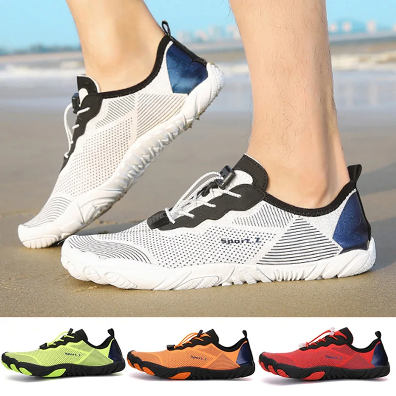 Men's Aqua Shoes Barefoot Beach Swimming Shoes Women's Water Shoes Lace-Up Breathable Hiking Shoes Quick Drying Sneakers