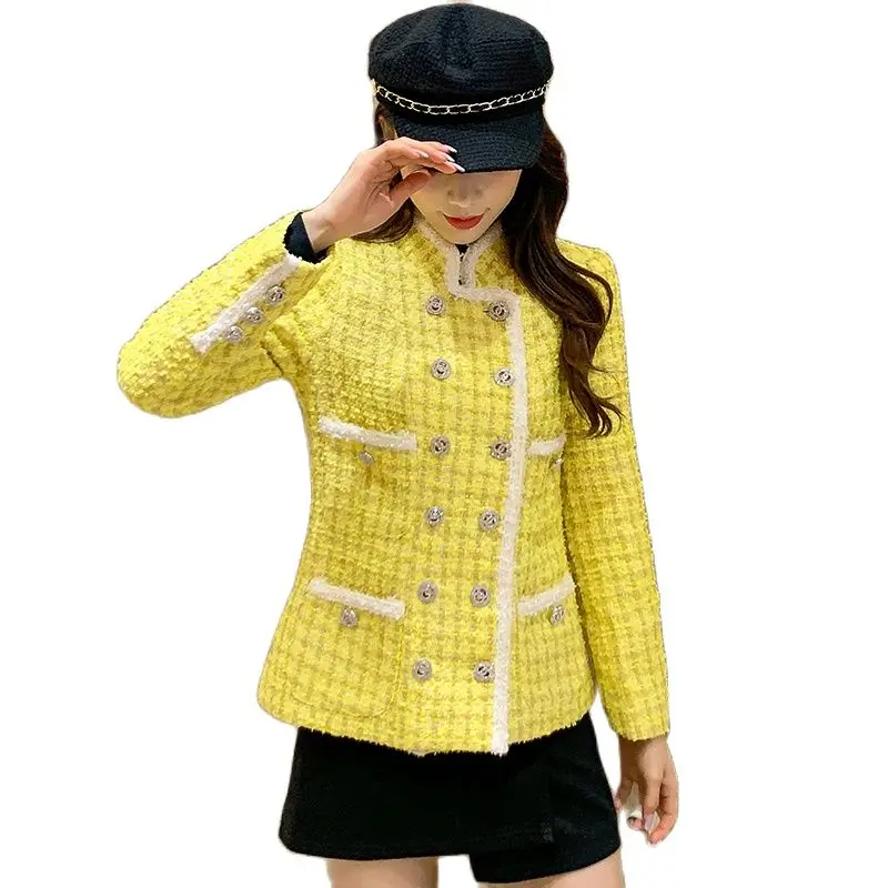 Модная Высококачественная твидовая Женская двубортная куртка в британском