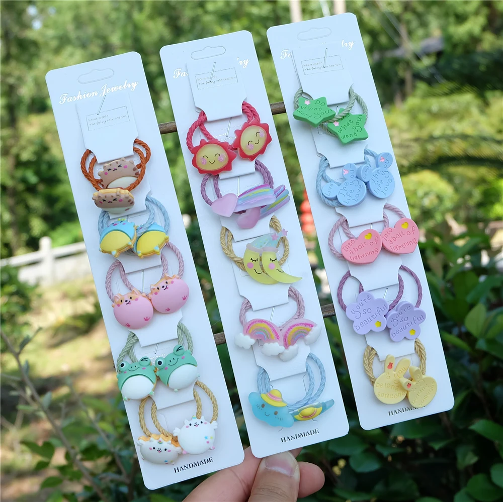 10 шт./компл. милые Мультяшные эластичные резинки для волос девочек с животными