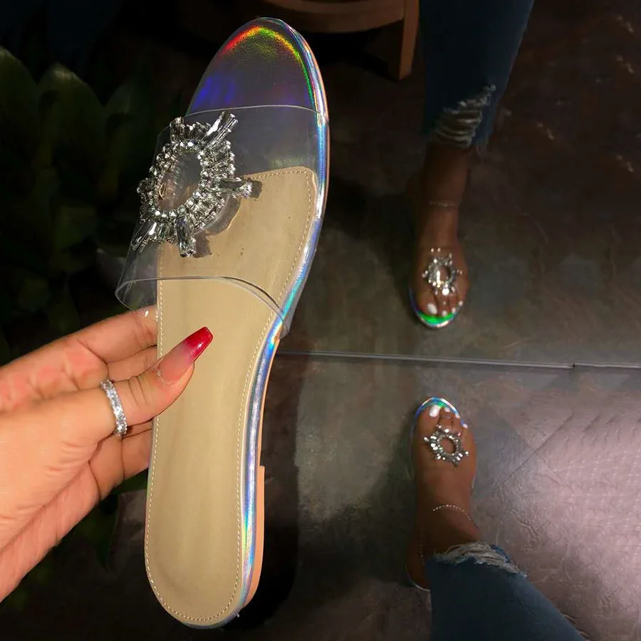 Летняя обувь со стразами Прозрачные шлепанцы Женские Летние вьетнамки из пвх