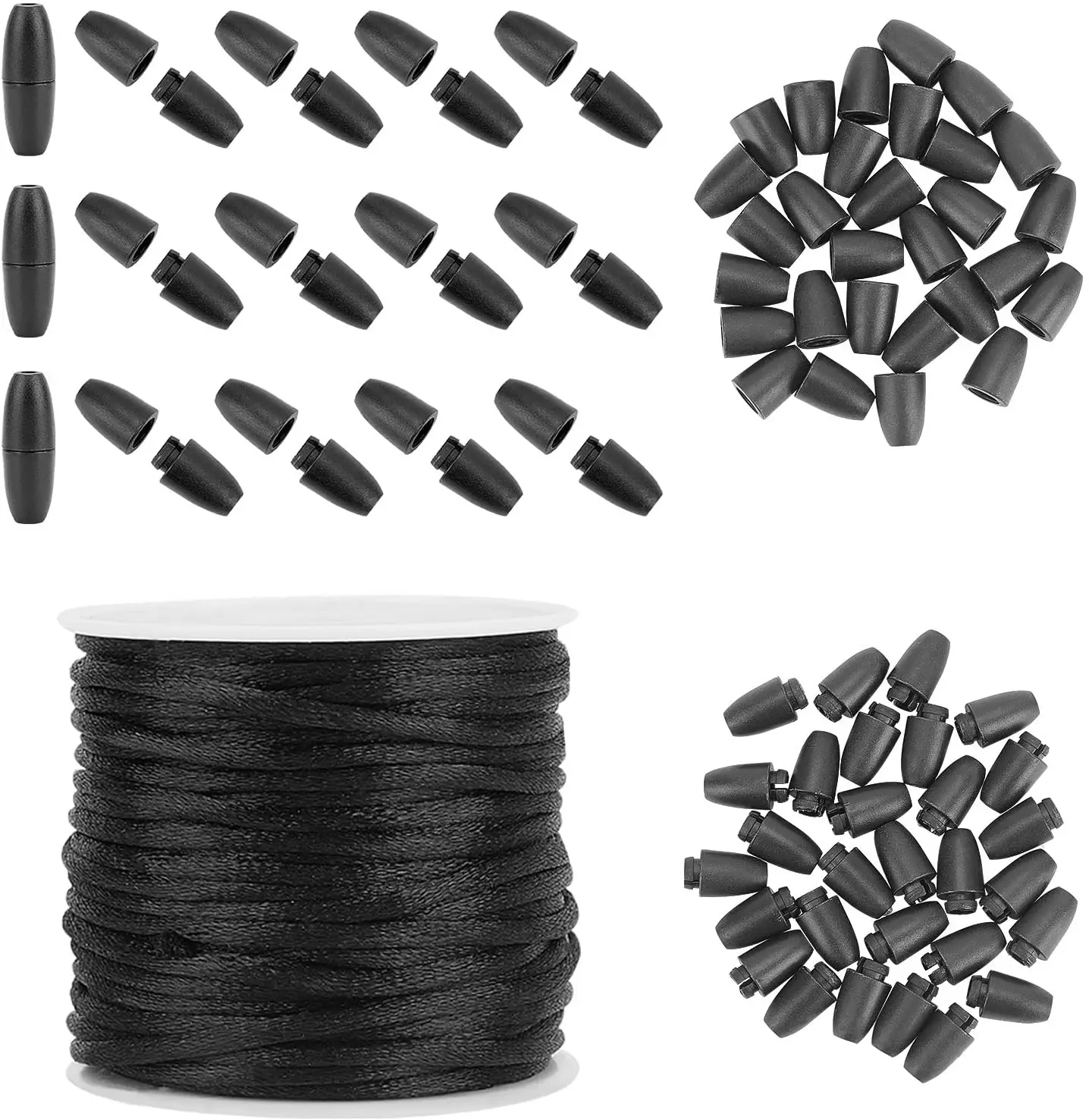 

30 Set Black 24mm Plastic Break Away Safety Clasp Buckle with 10m 2mm Nylon Braided String Cords for Jewelry DIY Craft Making