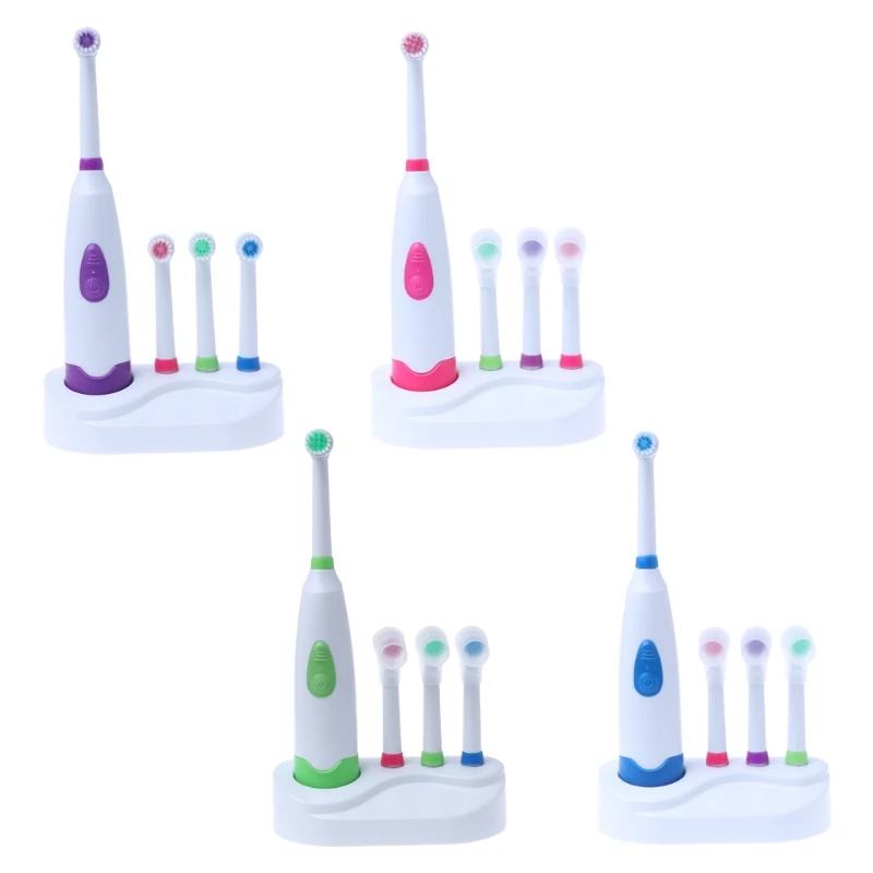 

1 Set Electric Toothbrush With 4 Brush Heads Battery Operated Oral Hygiene A0NC