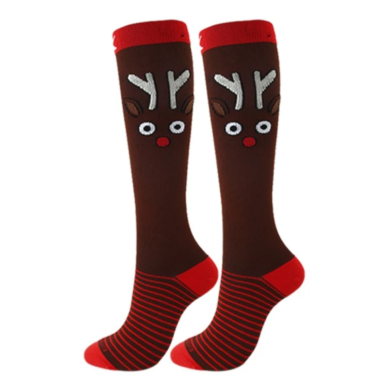 

Рождественские компрессионные чулки до колена, женские и мужские носки под давлением, эластичные носки для бега с узором в виде лося