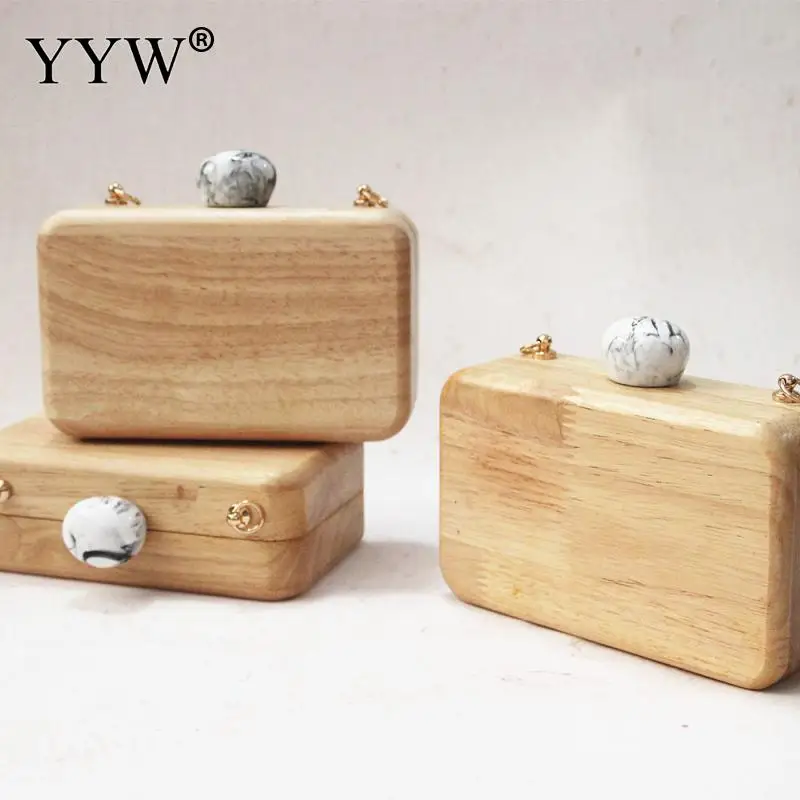 

Wooden Mini Evening Bag Wood Clutch Purse For Women 2021 Casual Handbag Shoulder Bag Gold Chain Wedding Clutches Pochette Femme
