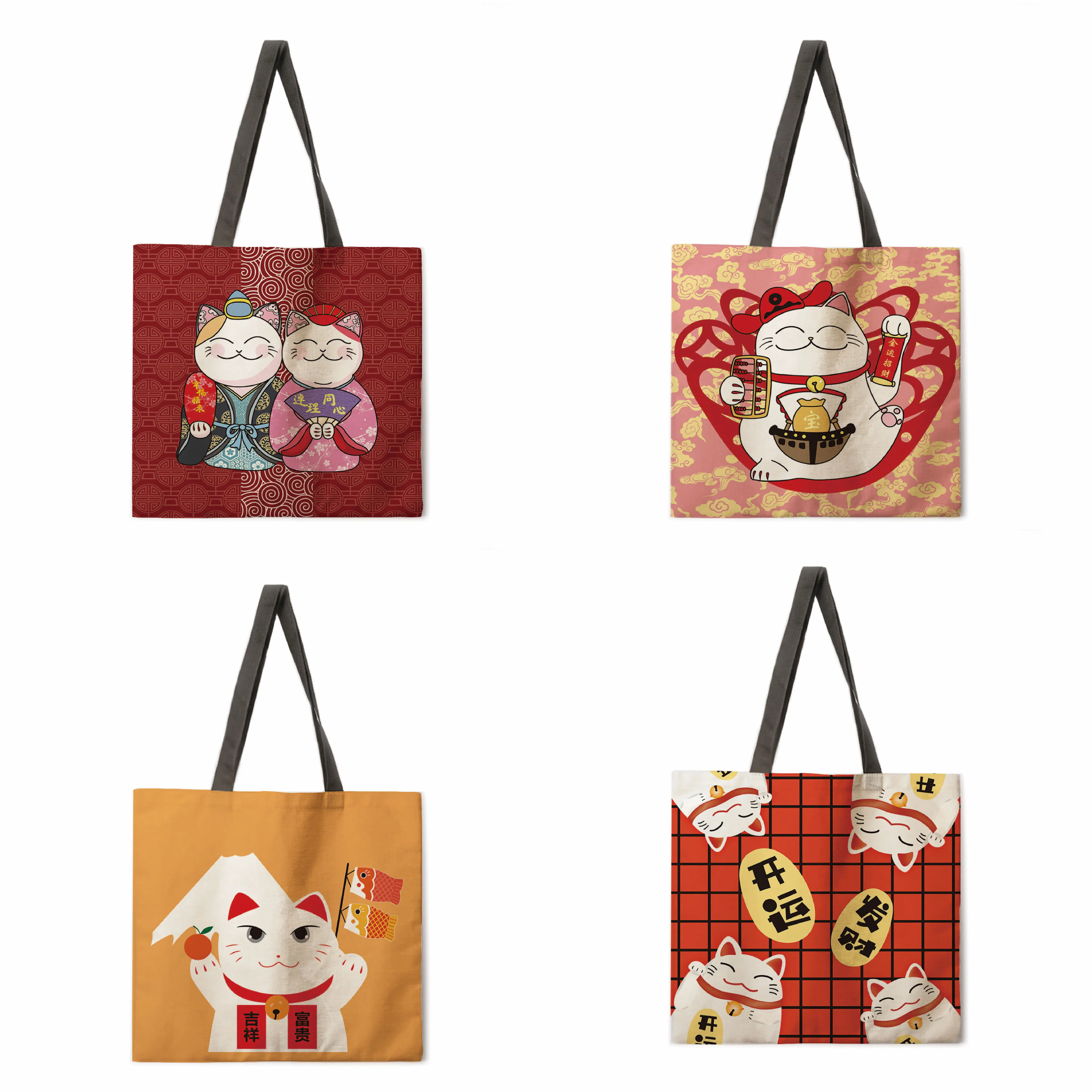 

Lucky Cat Printed Tote Bag Tote Bag Leisure Tote Bag Shoulder Bag Female Beach Bag Foldable Shopping Bag