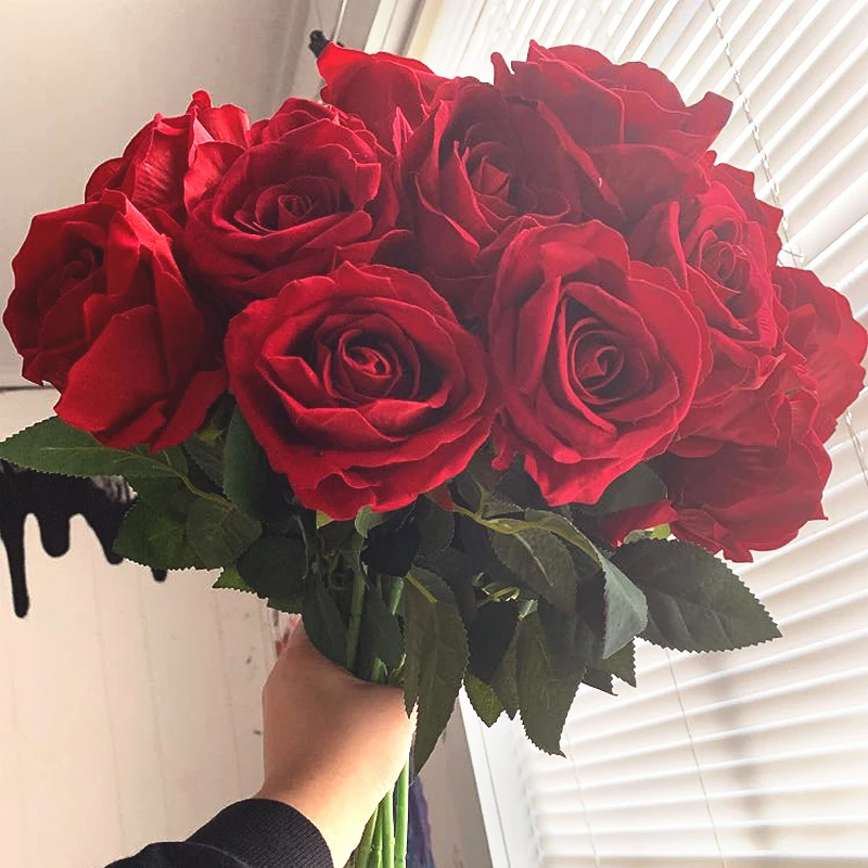 3 шт. искусственные красные розы для украшения дома|Искусственные и сухие цветы| |