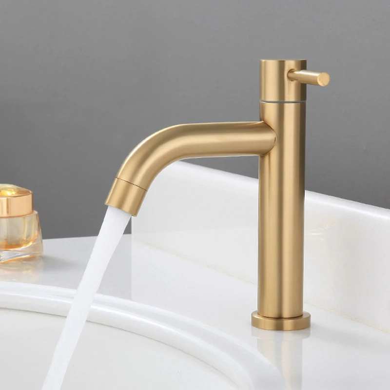 Bathroom Basin Faucet Brush Gold Single Cold Bathroom Sink Tap 304 Stainless Steel Single Handle Washbasin Faucets