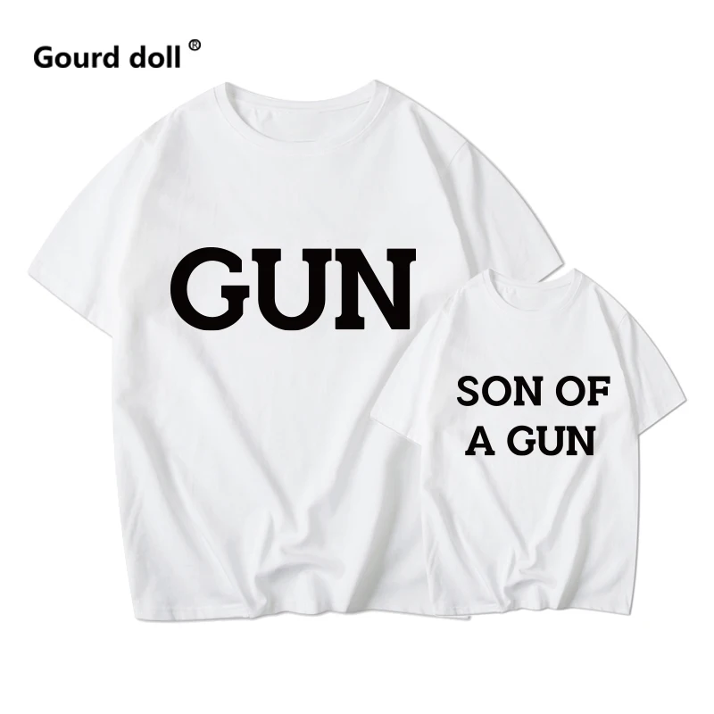 Пистолет SON OF A GUN маленькая милая футболка для всей семьи летняя одежда папы и