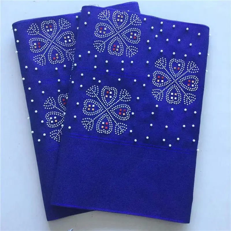 Королевский синий Африканская белая кружевная ткань ASO OKE головной убор с камнями нигерийский головной галстук tissu dentelle gele головной убор кружева тримминги 2 шт - Цвет: Королевский синий