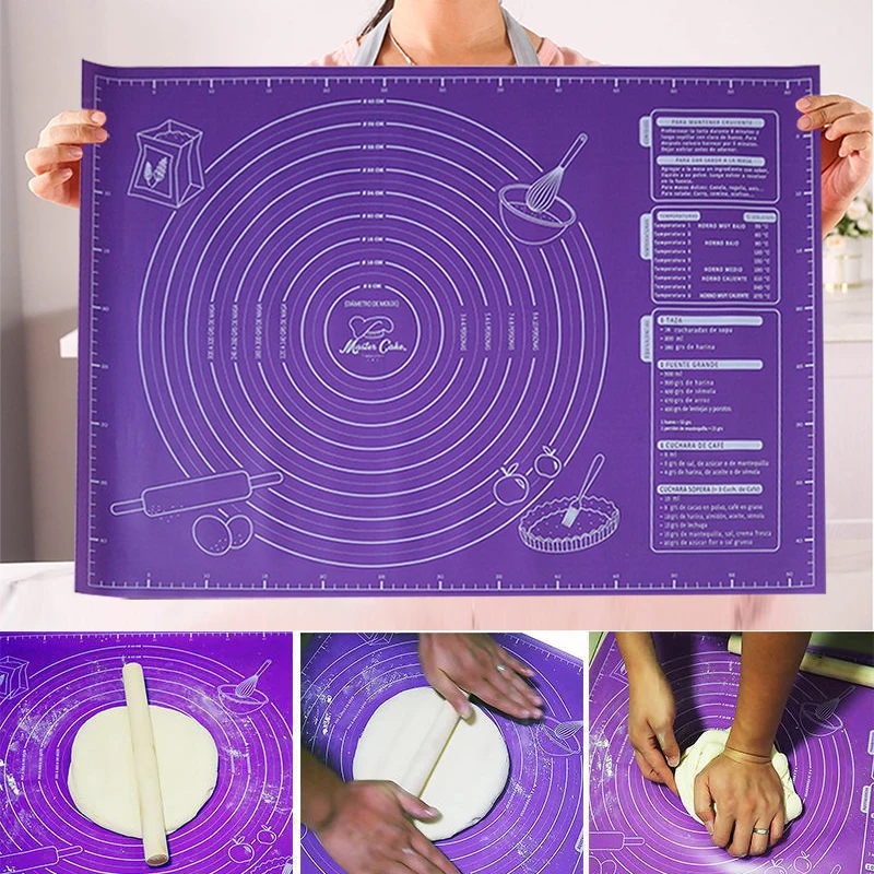 Силиконовый не прилипающий коврик большого размера для раскатки теста со шкалой
