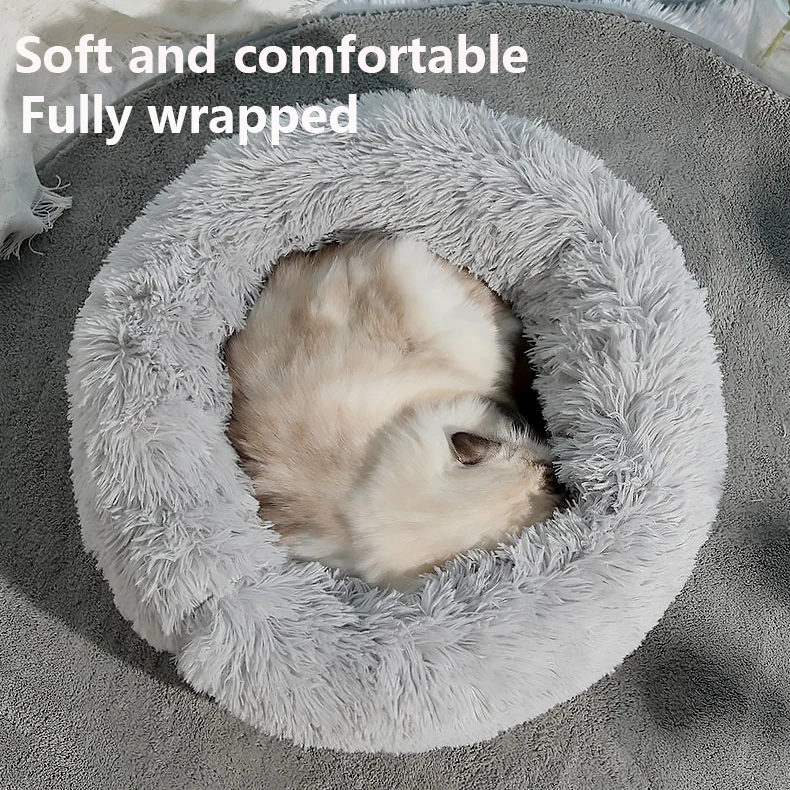 

Fluffy Long Plush Pet Dog Bed Donut Claming Dog Beds Hondenmand Round Pet Cat Dog Kennel House Cushion For Small Large Dog Cats