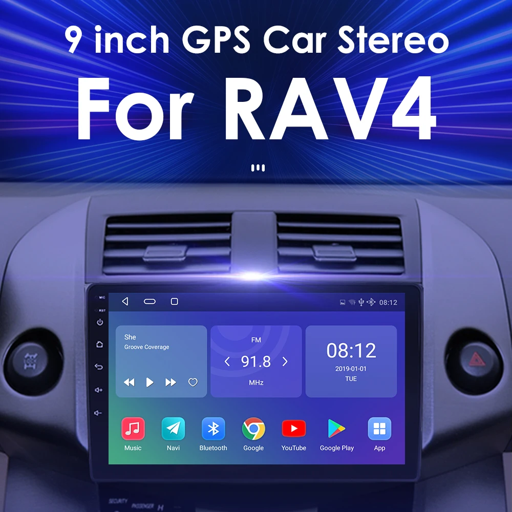 Автомобильный мультимедийный DVD видеоплеер на Android 10 с GPS Навигатором для Toyota RAV4 Rav