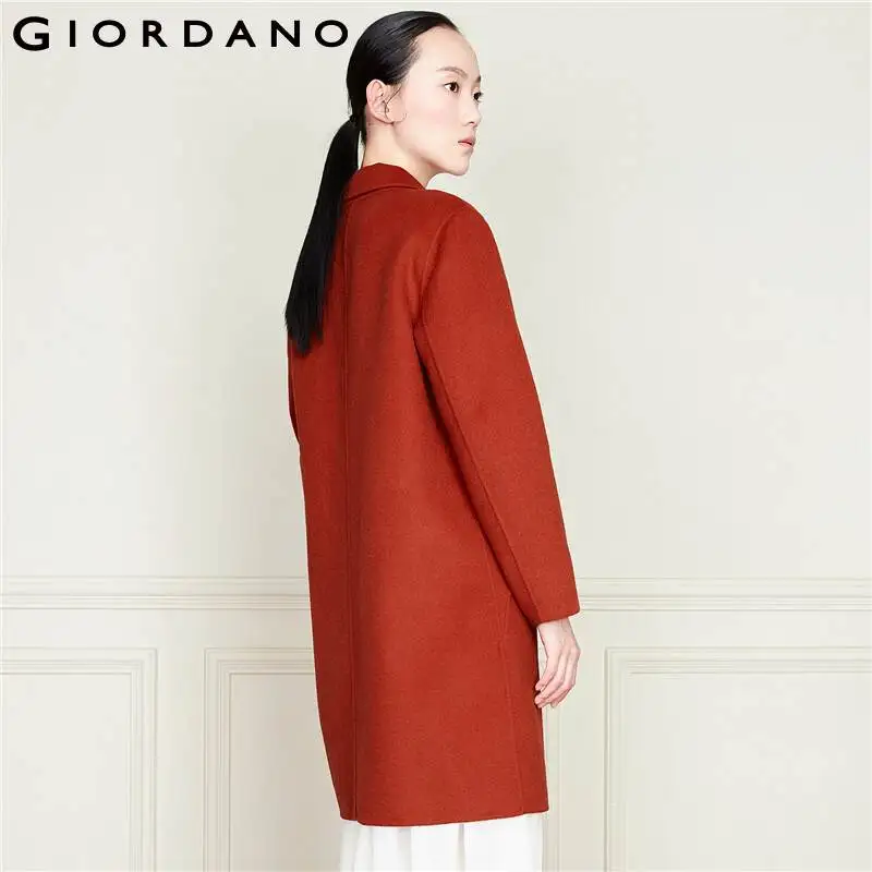Женское шерстяное пальто Giordano однотонное трикотажное на одной пуговице с