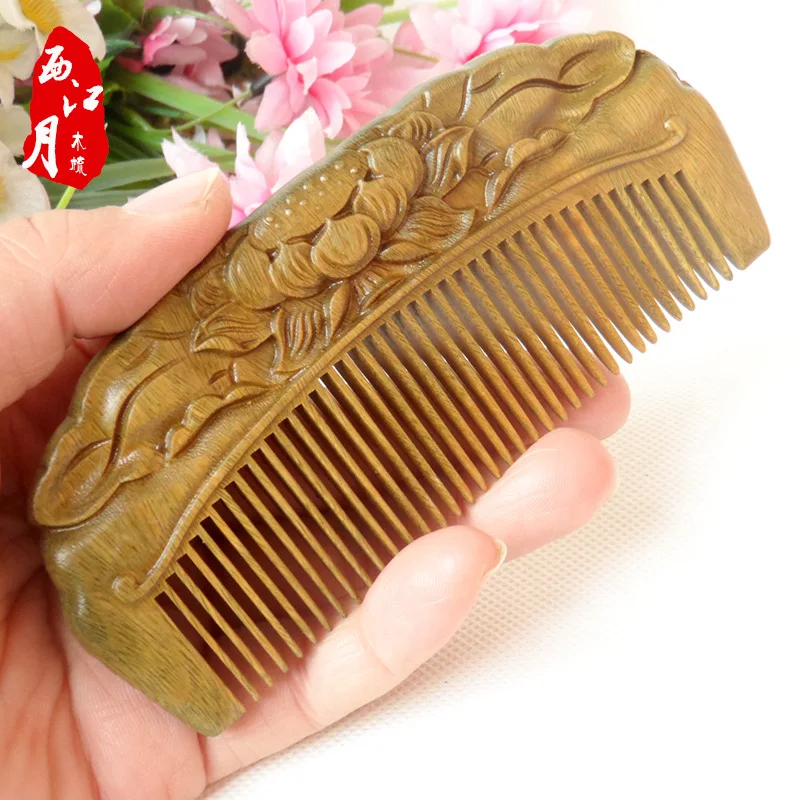 

Anti-entanglement Anti-static Green Sandalwood Comb Double-sided Engraving Portable Gift Styling Tool Barber Hair Combs