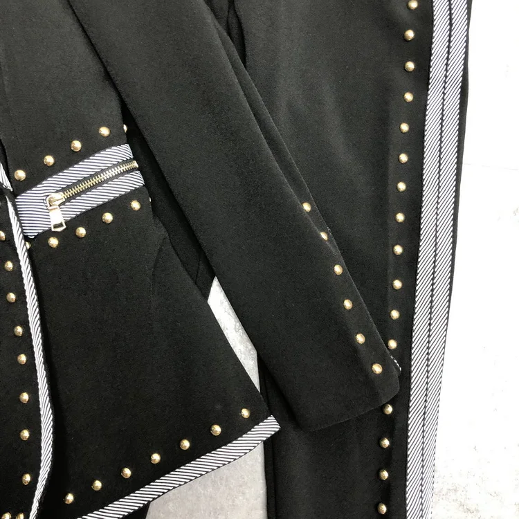 Брючные костюмы женские наборы черный блейзер длинный рукав Модный бисер 2 шт