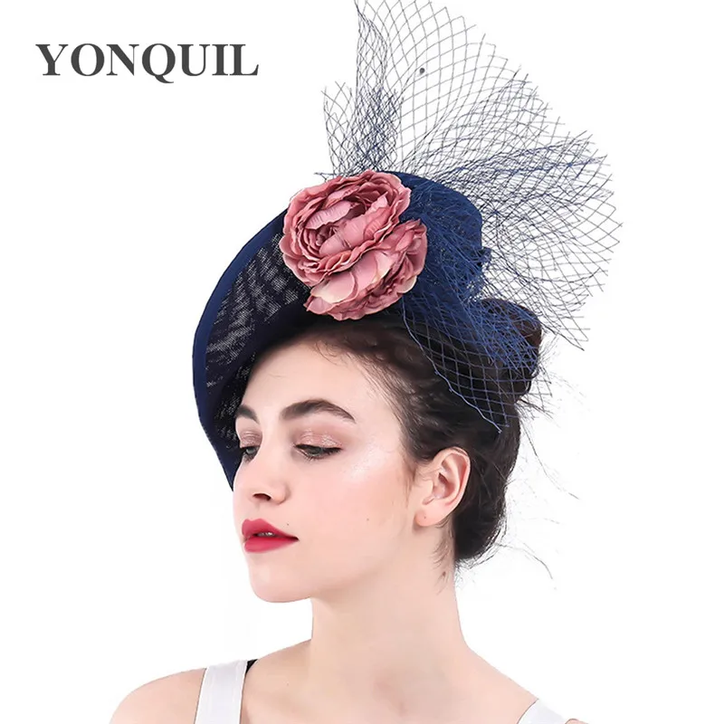 Женская винтажная шляпка Таблетка с вуалью для церкви и торжественных случаев