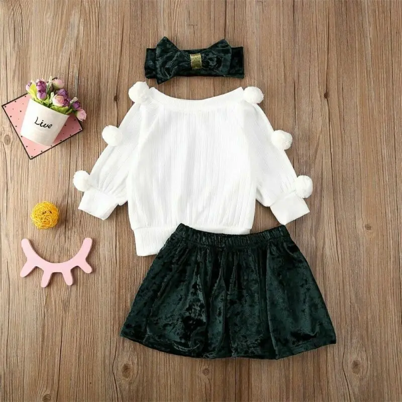 Бархатный Модный комплект одежды для маленьких девочек однотонная одежда Топ с