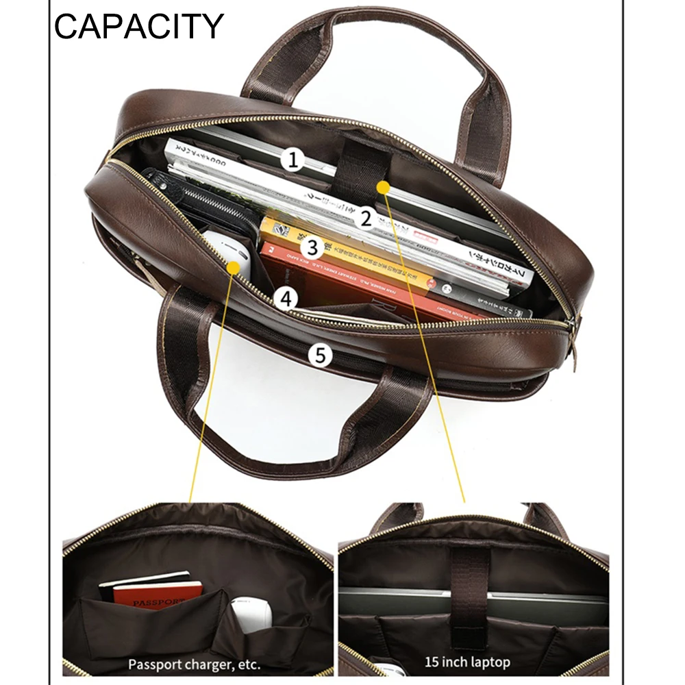 OYIXINGER Men's Briefcase Genuine Leather Office Bag For Men Retro Male Messenger Bag Business Laptop Handbag For 15 Inch Laptop