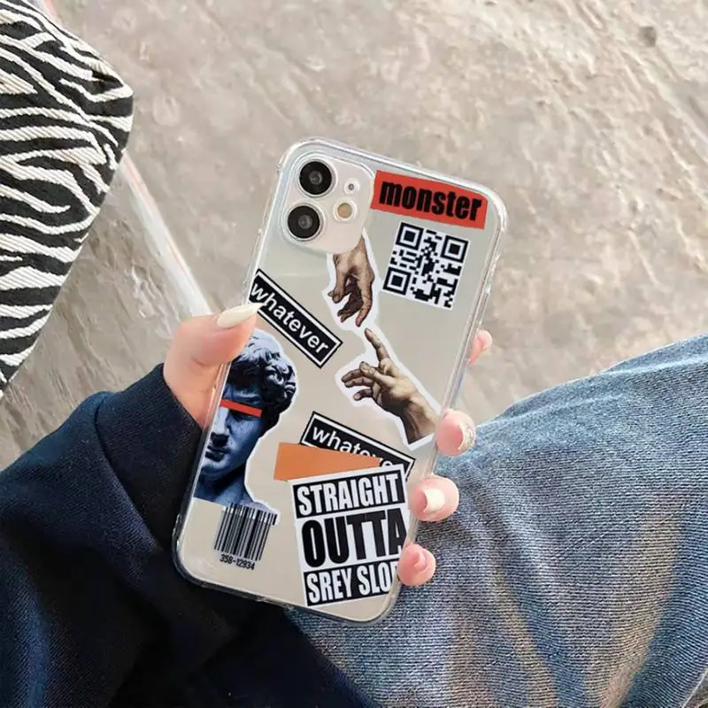 

Retro stitching sticker style Phone Case Transparent Clear for iPhone 11 12 mini pro XS MAX 7 8 6 6S Plus X 5S SE 2020 XR