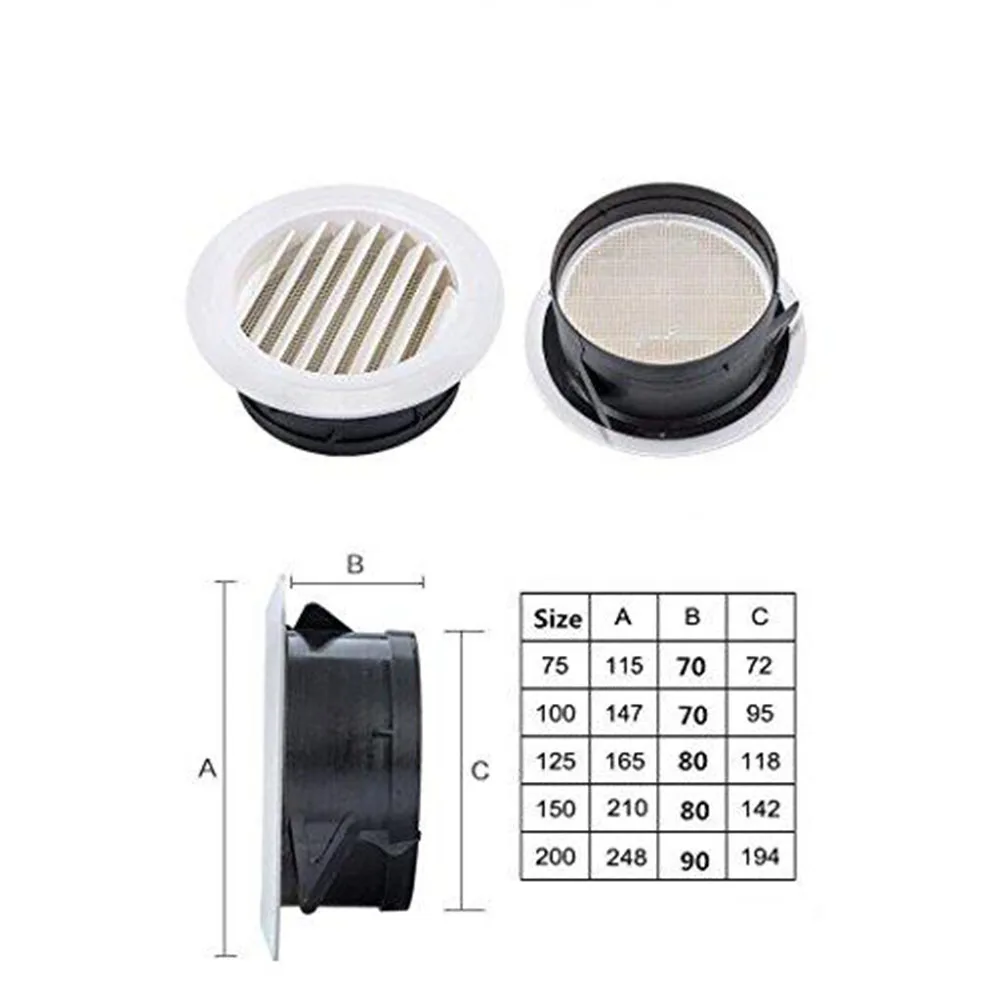 

Plastic Round Air Exhaust Vent Louver Grille Cover Wall Ventilation Inlet Outlet For Bathroom Kitchen Exterior Wall Air Vent