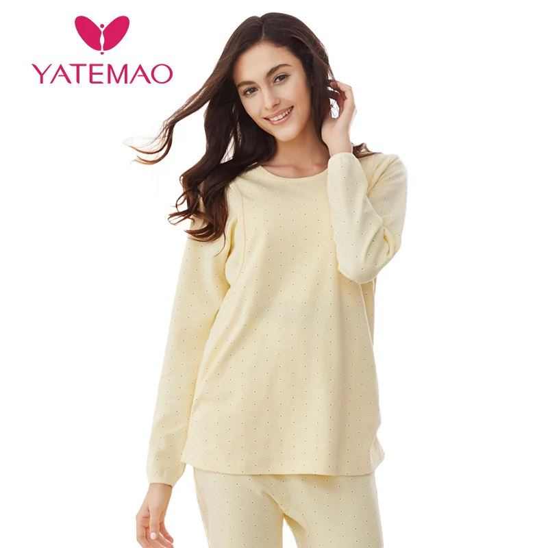 YATEMAO/осенне-зимняя одежда для беременных; топы для кормящих мам; хлопковая одежда для сна с длинными рукавами; плотные топы для отдыха без штанов