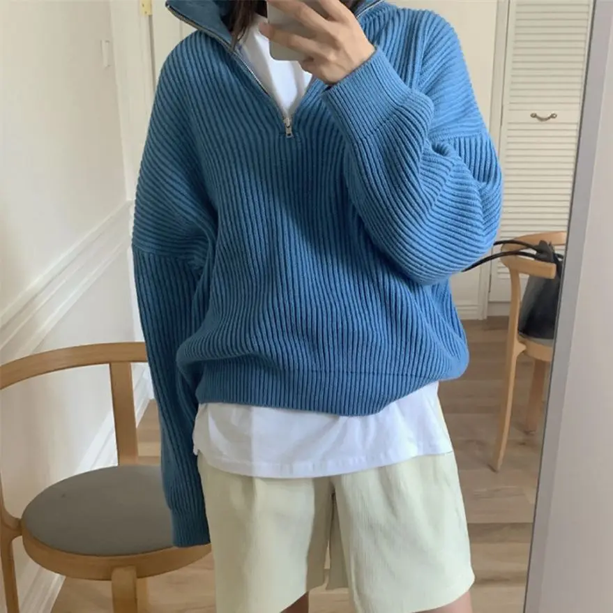 

Женские универсальные Джемперы 동대대대, плотные новые осенние свободные пуловеры 2021, повседневные теплые однотонные трикотажные свитеры с ...